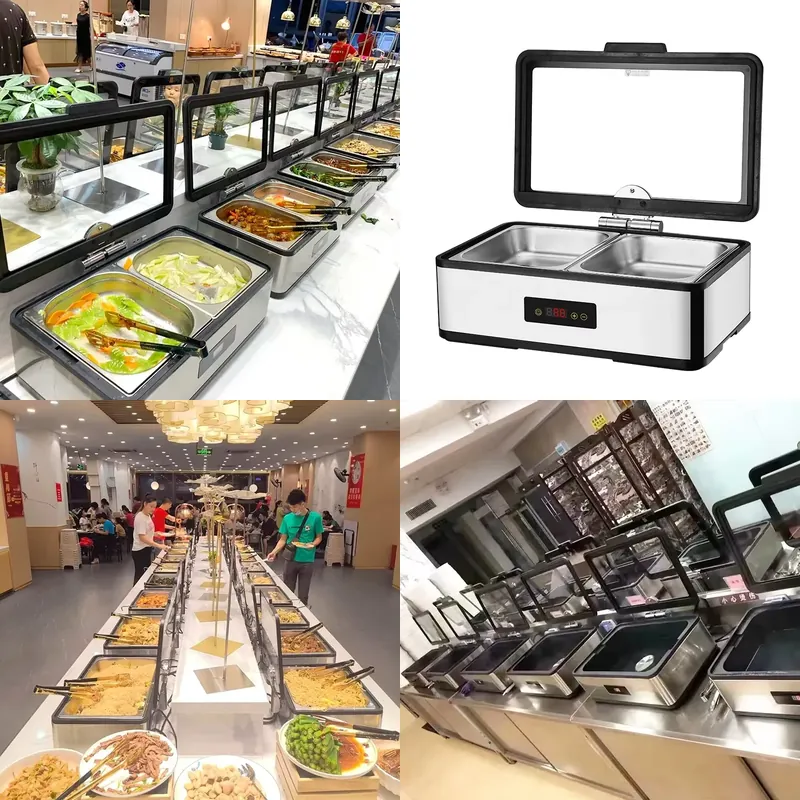Food Warmer Display - Chafing Dish with Glass Lid Stainless