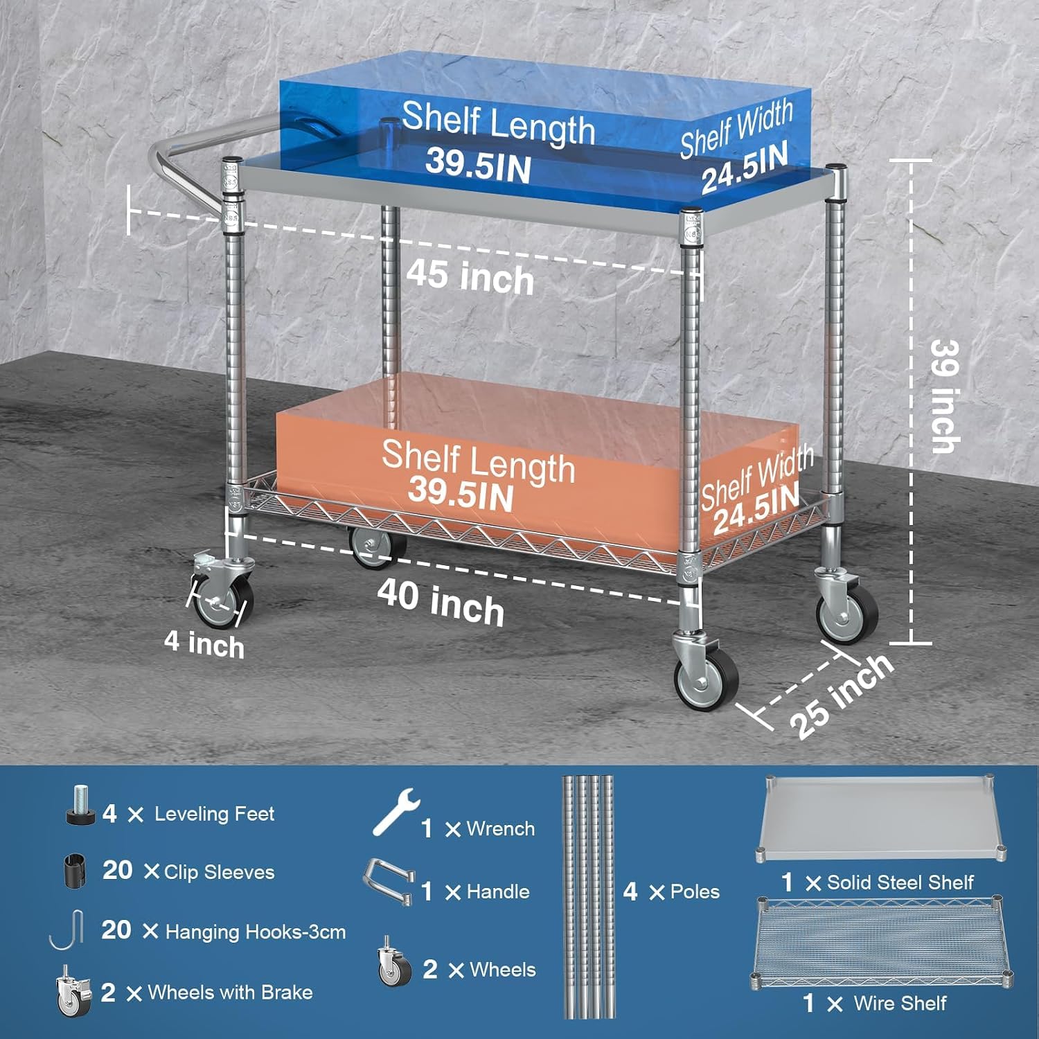 2-Tier Silver Metal Rolling Ut - Commercial Kitchen Warehouse recension och pris